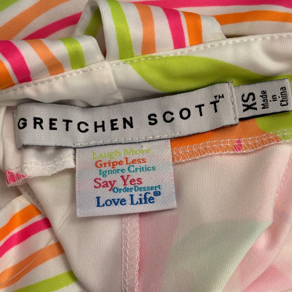 Gretchen Scott Isosceles Icon Dress XS Bright Floral Stripe Neck Stretch Shift - Picture 8 of 11
